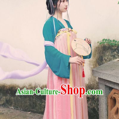 Traditional Chinese Tang Dynasty Musician Clothes Blouse Skirt and Hair Jewelry Complete Set for Women