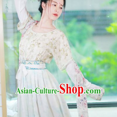 Traditional Chinese Tang Dynasty Suit Clothing Dresses Skirt and Hair Jewelry Complete Set for Women