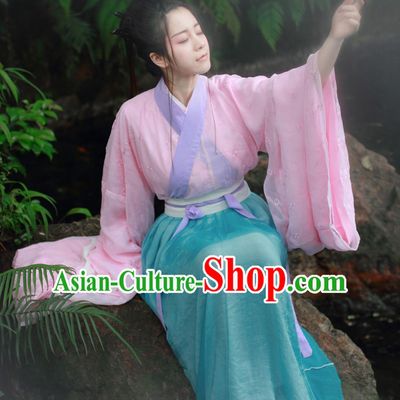 Traditional Chinese Han Dynasty Hanfu Suit Clothing Dresses Skirt and Hair Jewelry Complete Set for Women