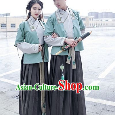 Traditional Chinese Han Dynasty Hanfu Suits Clothes Dresses Skirt and Hair Jewelry Complete Set for Men or Women