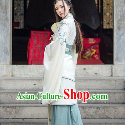 Traditional Chinese Ancient Han Dynasty Hanfu Suits Dress Skirt and Hair Jewelry Complete Set for Women
