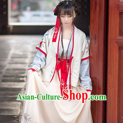 Traditional Chinese Ancient Han Dynasty Hanfu Garment Suits Dress Skirt and Hair Jewelry Complete Set for Women