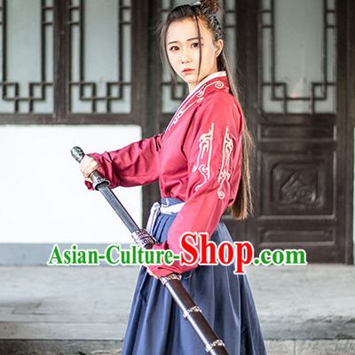 Traditional Chinese Ancient Han Dynasty Knight Scholar Garment Suits Dresses Complete Set for Women