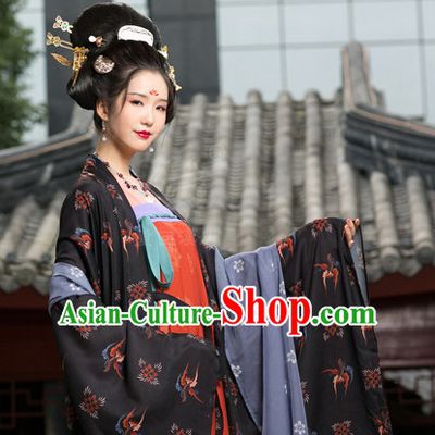 Traditional Chinese Ancient Tang Dynasty Costumes Clothing and Headgear Complete Set for Women