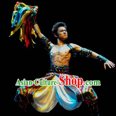 Tibetan Chinese Traditional Dance Costume Folk Dancing Costumes Traditional Chinese Dance Costumes Asian Dance Costumes Complete Set for Men