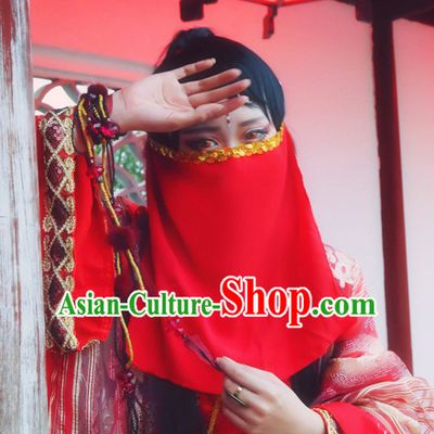 Red Chinese Ancient Style Mysterious Lady Face Veil