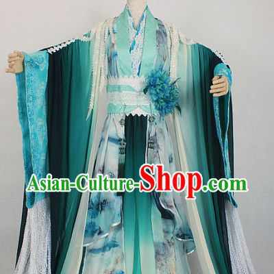 Green Ancient Chinese Style Fairy Beauty Cosplay Garment Costumes Clothing for Women