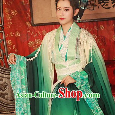 Green Ancient Chinese Style Fairy Beauty Cosplay Garment Costumes Clothing for Women