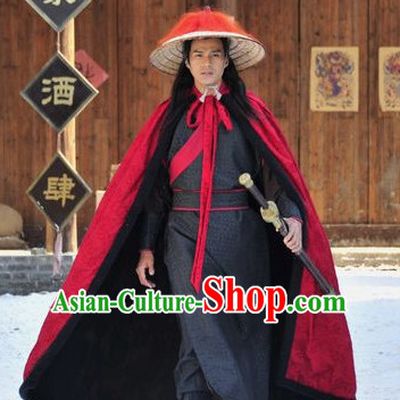 Ancient Chinese Style Bodyguard Lin Chong Superhero Costumes Clothing and Hat for Men