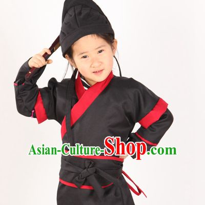 Ancient Chinese Style Zhang Fei Superhero Costumes Clothing and Hat for Kids