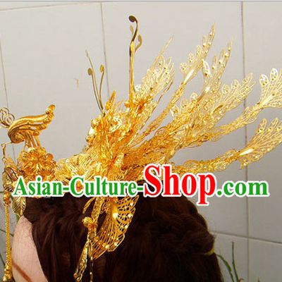 Gold Chinese Ancient Style Empress Princess Hair Jewelry Phoenix Headwear Head Accessories Set