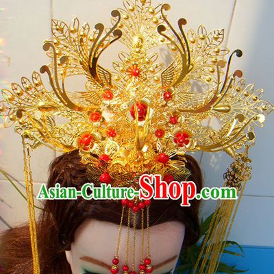 Gold Chinese Ancient Style Empress Princess Hair Jewelry Phoenix Headwear Head Accessories Set
