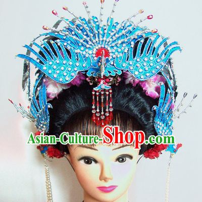 Top Traditional Chinese Opera Black Wigs and Phoenix Hair Accessories Props for Adults and Children