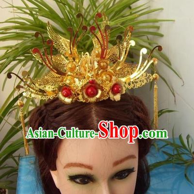 Gold Chinese Ancient Style Empress Princess Hair Jewelry Phoenix Headwear Head Accessories Set