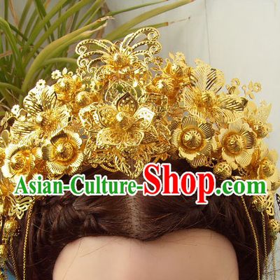 Gold Chinese Ancient Style Empress Princess Hair Jewelry Phoenix Headwear Head Accessories Set
