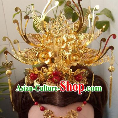 Gold Chinese Ancient Style Empress Princess Hair Jewelry Phoenix Headwear Head Accessories Set