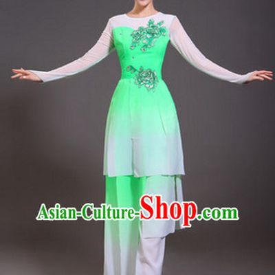 Chinese Spring Light Green Dance Costumes and Headwear Complete Set for Women