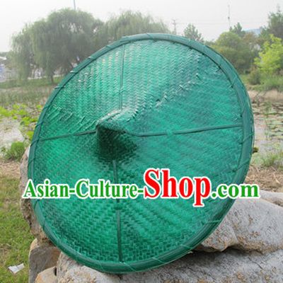 Green Traditional Chinese Dance Bamboo Hat for Adults and Children