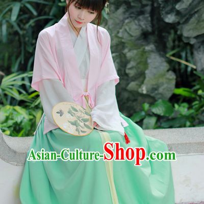 Chinese Traditional Dress Hanfu Costume China Kimono Robe Ancient Chinese Clothing National Costumes Gown Wear and Head Jewelry for Women Girls