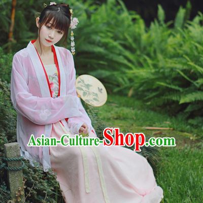 Chinese Traditional Dress Hanfu Costume China Kimono Robe Ancient Chinese Clothing National Costumes Gown Wear and Head Jewelry for Women Girls