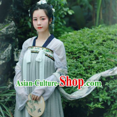 Chinese Traditional Dress Hanfu Costume China Kimono Robe Ancient Chinese Clothing National Costumes Gown Wear and Head Jewelry for Women Girls