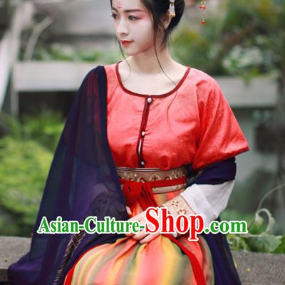 Chinese Traditional Dress Hanfu Costume China Kimono Robe Ancient Chinese Clothing National Costumes Gown Wear and Head Jewelry for Women Girls