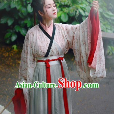 Chinese Traditional Dress Hanfu Costume China Kimono Robe Ancient Chinese Clothing National Costumes Gown Wear and Head Jewelry for Women Girls