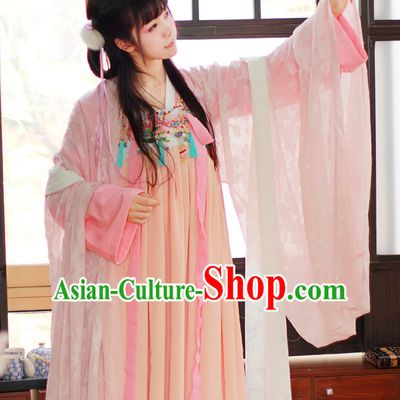 Chinese Traditional Dress Hanfu Costume China Kimono Robe Ancient Chinese Clothing National Costumes Gown Wear and Head Jewelry for Women Girls