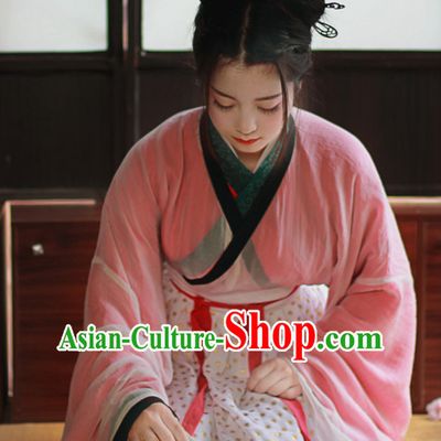 Chinese Traditional Dress Hanfu Costume China Kimono Robe Ancient Chinese Clothing National Costumes Gown Wear and Head Jewelry for Women Girls