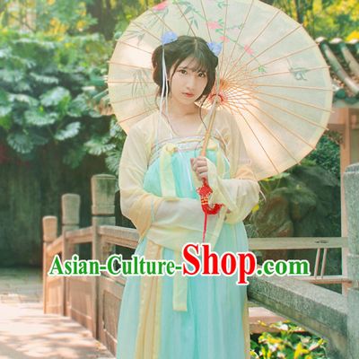 Chinese Traditional Dress Hanfu Costume China Kimono Robe Ancient Chinese Clothing National Costumes Gown Wear and Head Jewelry for Women Girls