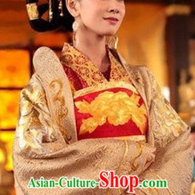 Chinese Traditional Empress Dress Hanfu Costume China Kimono Robe Ancient Chinese Clothing National Costumes Gown Wear and Headwear Complete Set for Women