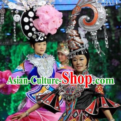 Chinese Miao Folk Dance Ethnic Dresses Traditional Wear Clothing Cultural Dancing Costume Complete Set for Women