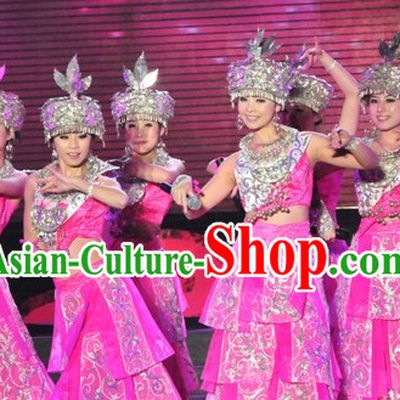 Chinese Miao Folk Dance Ethnic Dresses Traditional Wear Clothing Cultural Dancing Costume Complete Set for Women