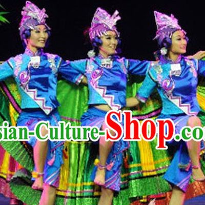 Chinese Miao Folk Dance Ethnic Dresses Traditional Wear Clothing Cultural Dancing Costume Complete Set for Women