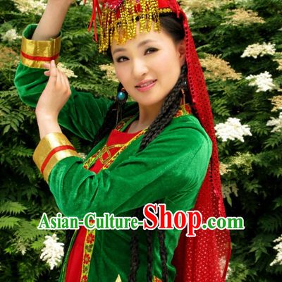 Chinese Folk Dance Ethnic Dresses Traditional Wear Clothing Cultural Dancing Costume Complete Set for Women