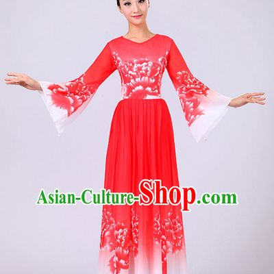 Red Chinese Theater Traditional Dance Ribbon Dancing Long Sleeve Leotard China Fan Dance Costume Complete Set