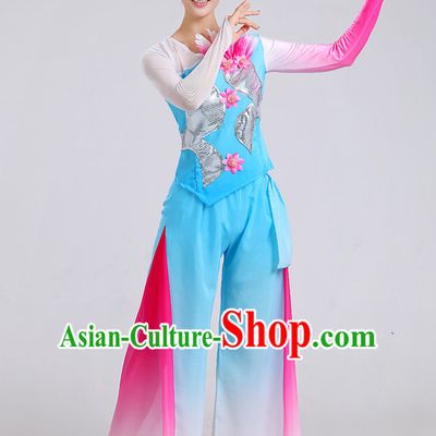 Chinese Theater Traditional Dance Ribbon Dancing Long Sleeve Leotard China Fan Dance Costume Complete Set