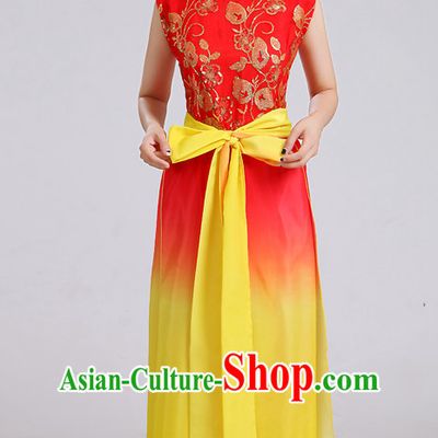 Chinese Theater Traditional Dance Ribbon Dancing Long Sleeve Leotard China Fan Dance Costume Complete Set
