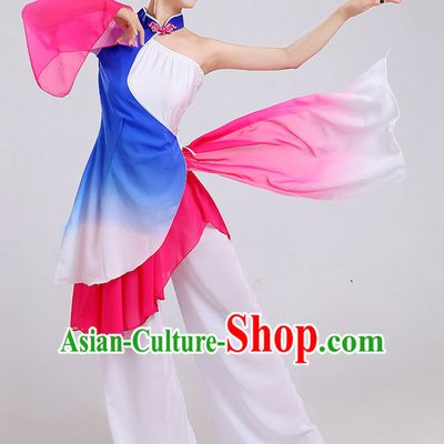 Chinese Theater Traditional Dance Ribbon Dancing Long Sleeve Leotard China Fan Dance Costume Complete Set