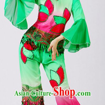 Chinese Theater Traditional Dance Ribbon Dancing Long Sleeve Leotard China Fan Dance Costume Complete Set for Women Girls