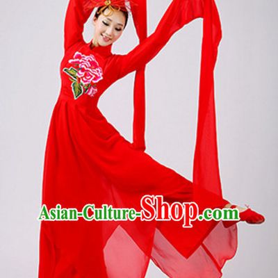 Chinese Theater Traditional Dance Ribbon Dancing Long Sleeve Leotard China Fan Dance Costume Complete Set for Women Girls