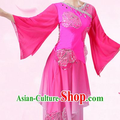 Chinese Theater Traditional Dance Ribbon Dancing Long Sleeve Leotard China Fan Dance Costume Complete Set for Women Girls