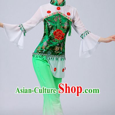 Chinese Theater Traditional Dance Ribbon Dancing Long Sleeve Leotard China Fan Dance Costume Complete Set for Women Girls