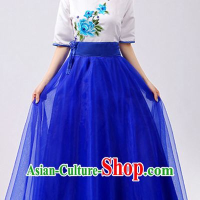 Chinese Theater Traditional Dance Ribbon Dancing Long Sleeve Leotard China Fan Dance Costume Complete Set for Women Girls