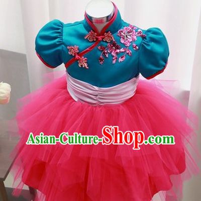 Chinese Theater Traditional Dance Ribbon Dancing Long Sleeve Leotard China Fan Dance Costume Complete Set for Kids