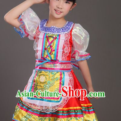 Chinese Theater Traditional Dance Ribbon Dancing Long Sleeve Leotard China Fan Dance Costume Complete Set for Kids
