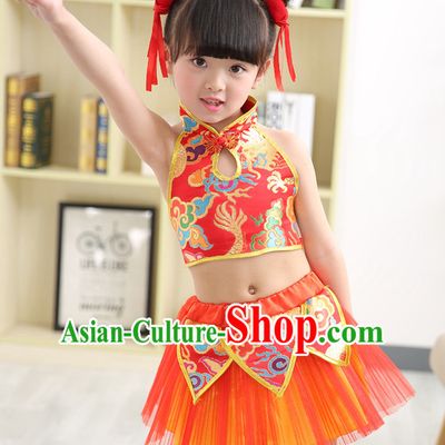 Chinese Theater Traditional Dance Ribbon Dancing Long Sleeve Leotard China Fan Dance Costume Complete Set for Kids Children Girls