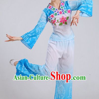 Chinese Theater Traditional Dance Ribbon Dancing Long Sleeve Leotard China Fan Dance Costume Complete Set