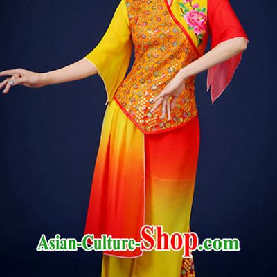 Asian Fan Dance Costume Hand Held Fan Chinese Dancing Ethnic Dance Folk Oriental Dancewear for Women Girls