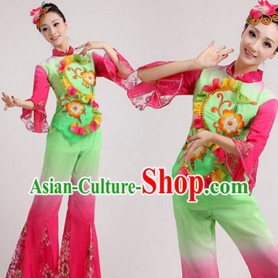Asian Fan Dance Costume Hand Held Fan Chinese Dancing Ethnic Dance Folk Oriental Dancewear for Women Girls